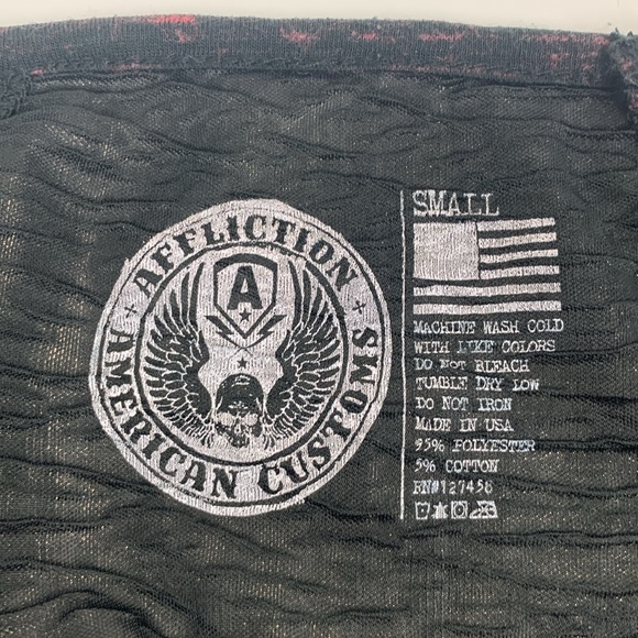 Affliction Sparkle Stud Tshirt top Size Small Black Maroon Silver Open Back - Picture 6 of 13